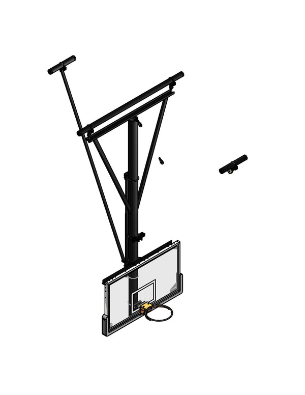 Single Post Rear-Braced Front-Folding Ceiling Hung Basketball Backstop