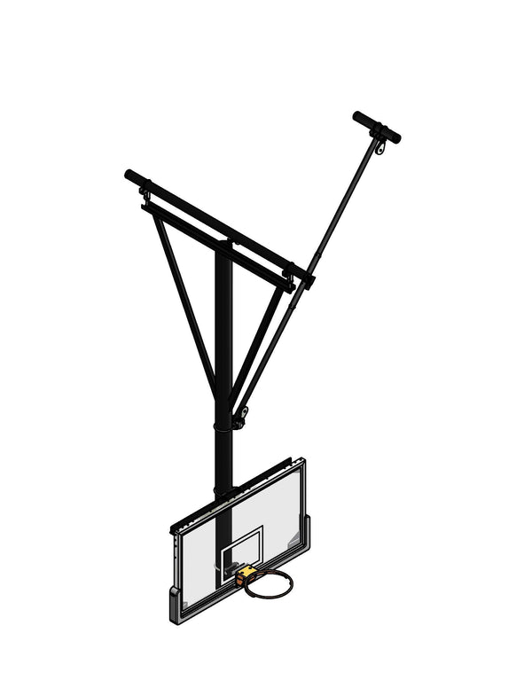 Single Post Side-Braced Side-Folding Ceiling Hung Basketball Backstop