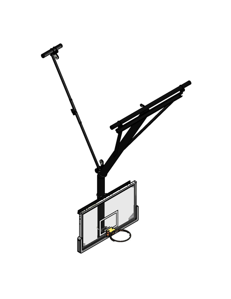 Bent Single Post Rear-Braced Rear-Folding Ceiling Hung Basketball Backstop