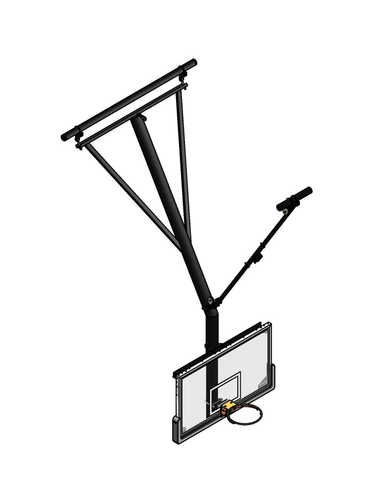 Bent Single Post Front-Braced Front-Folding Ceiling Hung Basketball Backstop