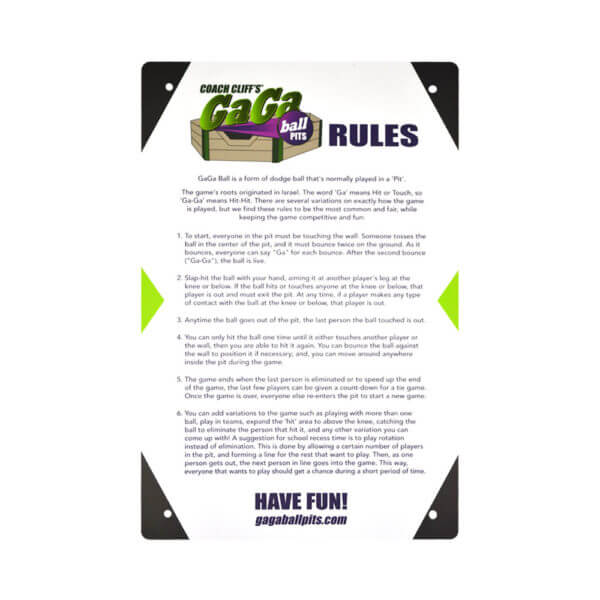 GaGa Game Rules – Metal Sign